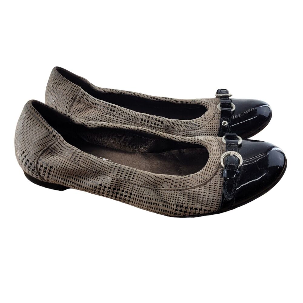 AGL Attilio Guisti Leombruni Ballet Flats SZ 6.5 36.5 Brown Suede Patent Cap Toe